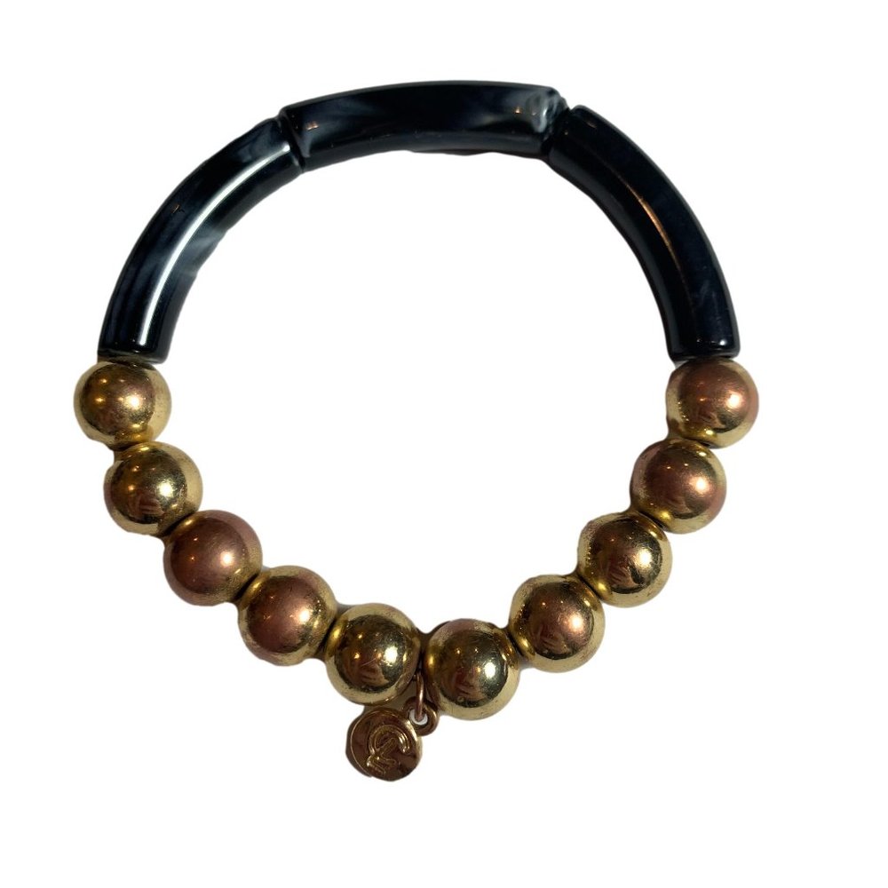 CL Caryn Lawn Palm Beach Bracelet 18K Over Brass Balls Acrylic Beads Stretch